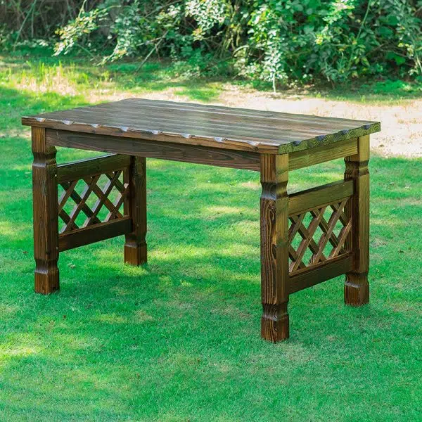 Contemporary Retro Fir Rectangular Lattice Outdoor Coffee Table & Chair Set For Outdoor Patio - Image 22