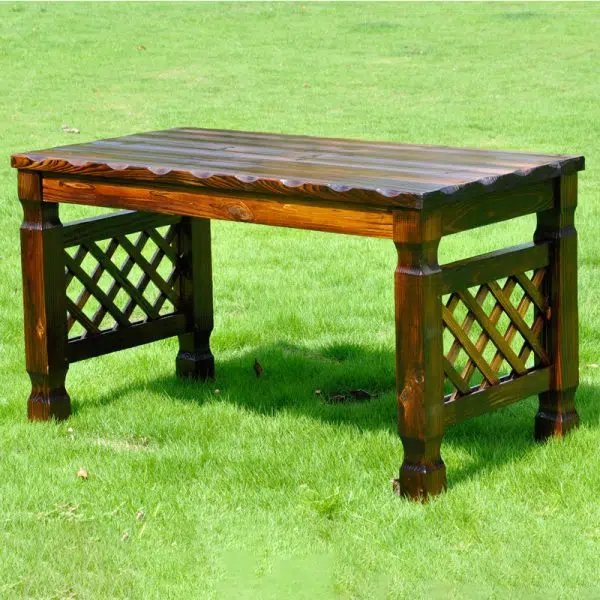 Contemporary Retro Fir Rectangular Lattice Outdoor Coffee Table & Chair Set For Outdoor Patio - Image 24