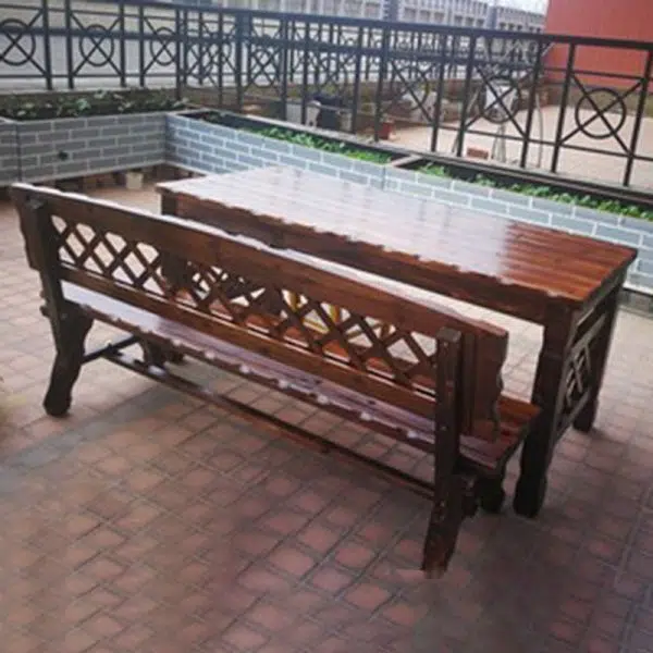 Contemporary Retro Fir Rectangular Lattice Outdoor Coffee Table & Chair Set For Outdoor Patio - Image 8