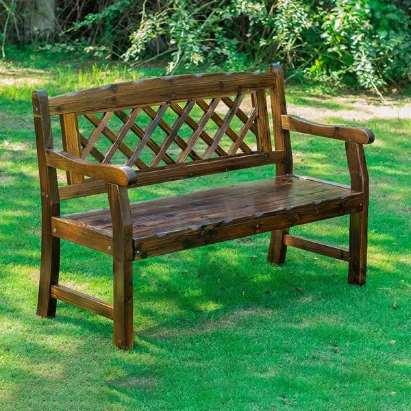 Contemporary Retro Fir Rectangular Lattice Outdoor Coffee Table & Chair Set For Outdoor Patio - Image 6