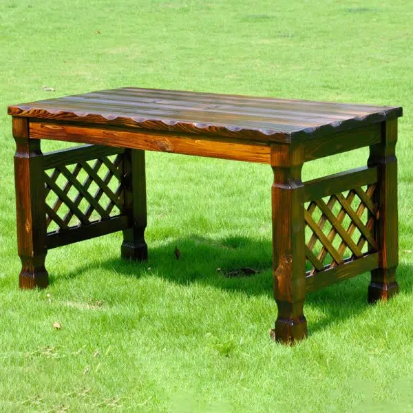 Contemporary Retro Fir Rectangular Lattice Outdoor Coffee Table & Chair Set For Outdoor Patio - Image 25