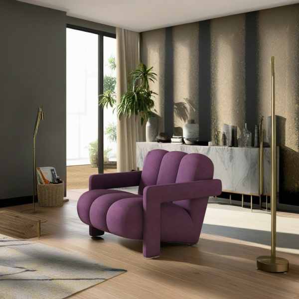 Contemporary Scandinavian Velvet Lambswool Wood Sponge Single Sofa Backrest Armrest For Living Room - Image 23