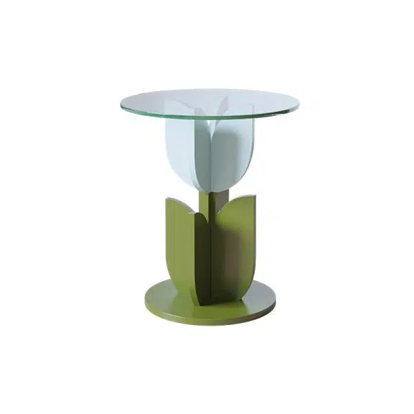 Contemporary Creative Petal Round Tabletop Pine Glass Side Table For Living Room - Image 13