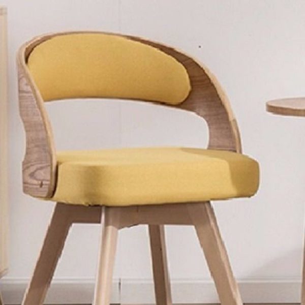 Contemporary Nordic Fabric Upholstered Wood Splayed Legs Dining Chair Curved Back For Dining Room - Image 6