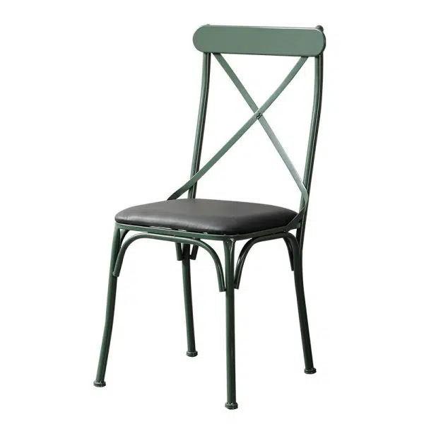 Contemporary Industrial Leather Wood Iron Square X Shape Back Dining Chair & Table Set For Dining Room - Image 30