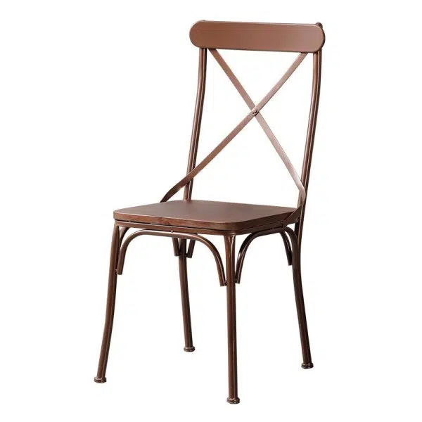 Contemporary Industrial Leather Wood Iron Square X Shape Back Dining Chair & Table Set For Dining Room - Image 31