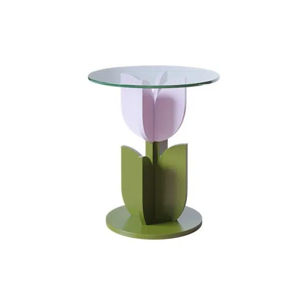 Contemporary Creative Petal Round Tabletop Pine Glass Side Table For Living Room - Image 14