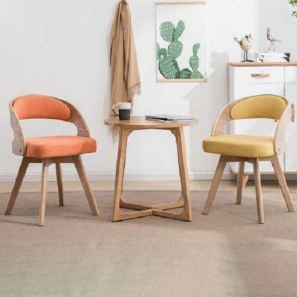 Contemporary Nordic Fabric Upholstered Wood Splayed Legs Dining Chair Curved Back For Dining Room - Image 12