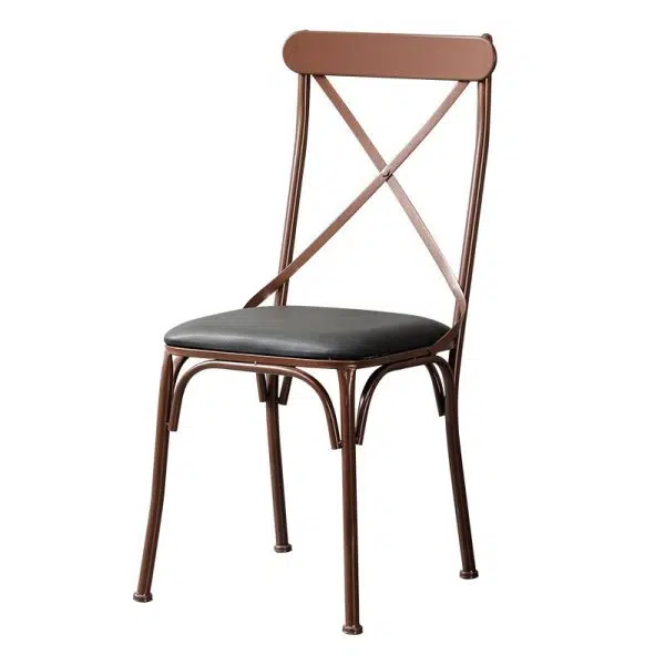 Contemporary Industrial Leather Wood Iron Square X Shape Back Dining Chair & Table Set For Dining Room - Image 32