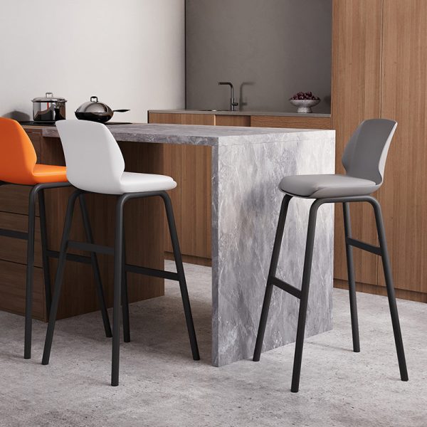 Contemporary Nordic Square Leather Upholstered Iron Bar Stool Plastic Backrest Footrest For Dining Room - Image 9
