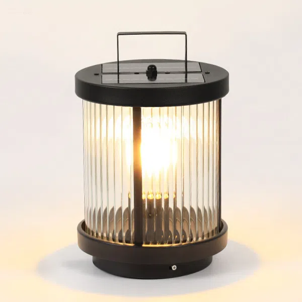 Striped Glass Cylindrical Waterproof Portable Solar Outdoor Lanterns - Image 4