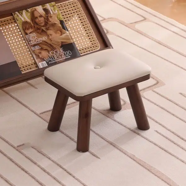 Modern Minimalist Square PU Leather Solid Wood Chair Backless Armless For Living Room - Image 14