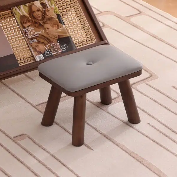 Modern Minimalist Square PU Leather Solid Wood Chair Backless Armless For Living Room - Image 15