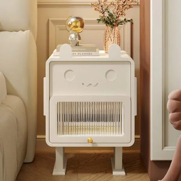 Contemporary Creative Medium-Density Fiberboard Metal Glass Bunny-Shaped Nightstand With 1 Drawer For Bedroom - Image 13