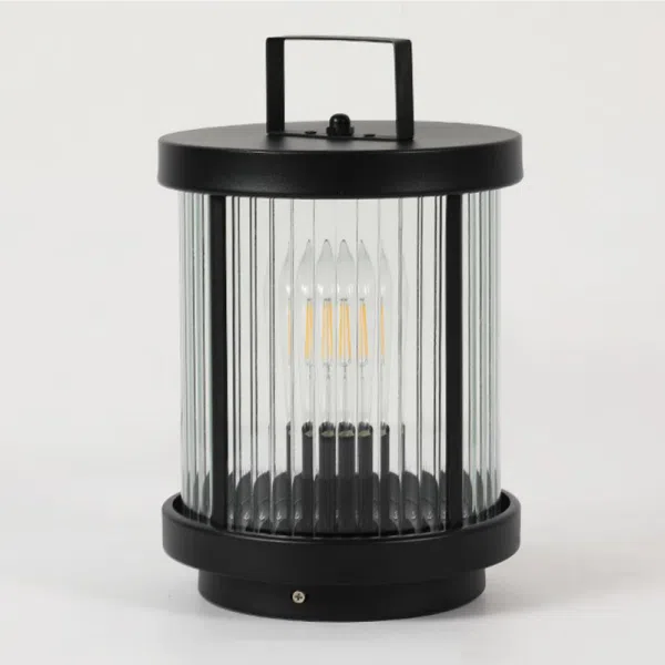 Striped Glass Cylindrical Waterproof Portable Solar Outdoor Lanterns - Image 8