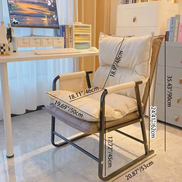 Modern Minimalist Rectangular Leather Steel Chair Backrest Armrest For Living Room - Image 4