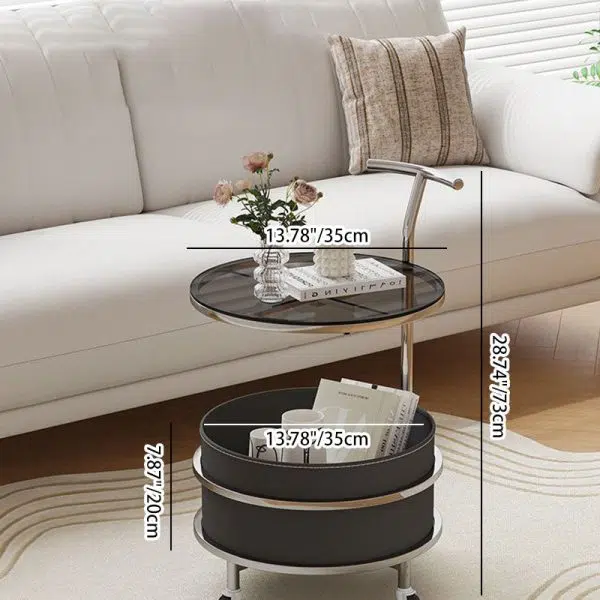 Contemporary Luxury Round Stainless Steel Glass End Table 2-Tier For Living Room - Image 4
