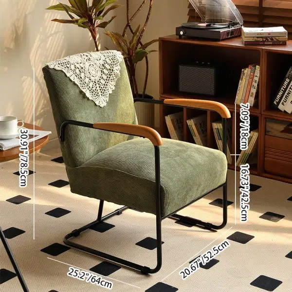 Contemporary Nordic Rectangular Iron Fabric Chair Backrest Armrest For Living Room - Image 3