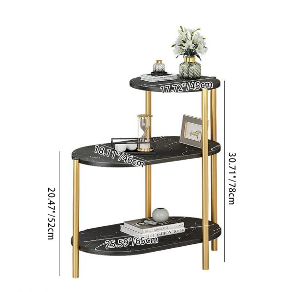 Contemporary Luxury Oval Iron Wood End Table 3-Tier For Living Room - Image 4