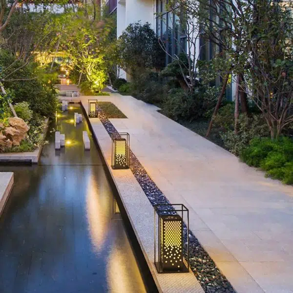 Flowers Pattern Hollow Waterproof Brown Retro Outdoor Light Garden Lamp - Image 6