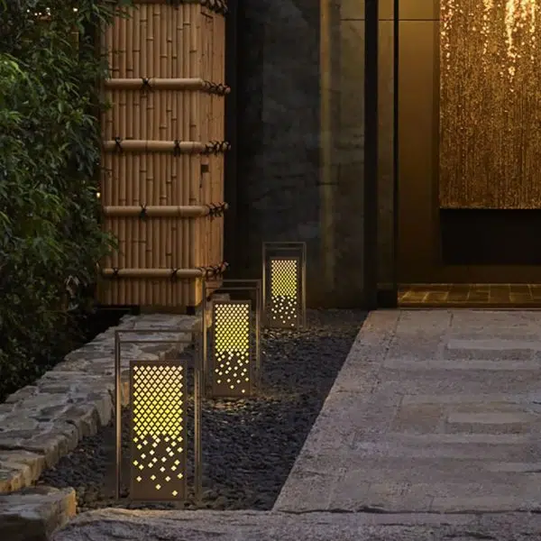 Flowers Pattern Hollow Waterproof Brown Retro Outdoor Light Garden Lamp - Image 4