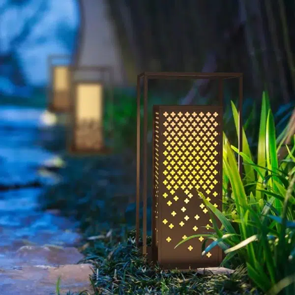 Flowers Pattern Hollow Waterproof Brown Retro Outdoor Light Garden Lamp - Image 5