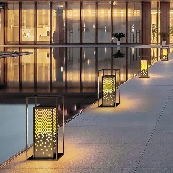 Flowers Pattern Hollow Waterproof Brown Retro Outdoor Light Garden Lamp - Image 2