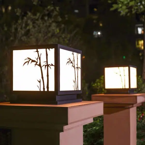 Square Bamboo Pattern Waterproof LED Modern Solar Lights Outdoor Pillar Lamp - Image 2