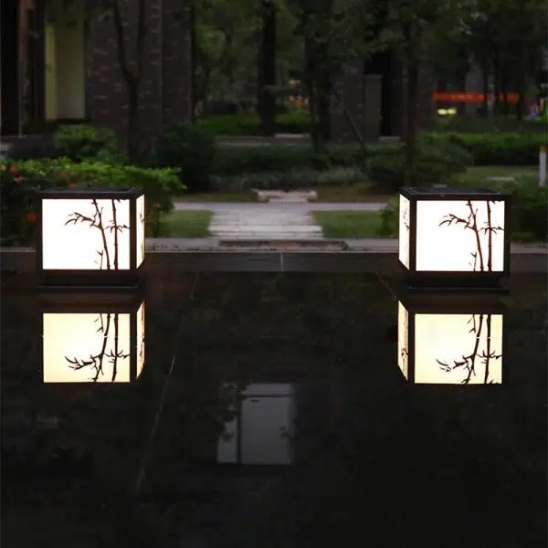 Square Bamboo Pattern Waterproof LED Modern Solar Lights Outdoor Pillar Lamp - Image 10