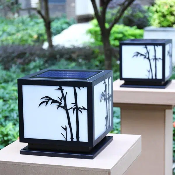 Square Bamboo Pattern Waterproof LED Modern Solar Lights Outdoor Pillar Lamp - Image 11