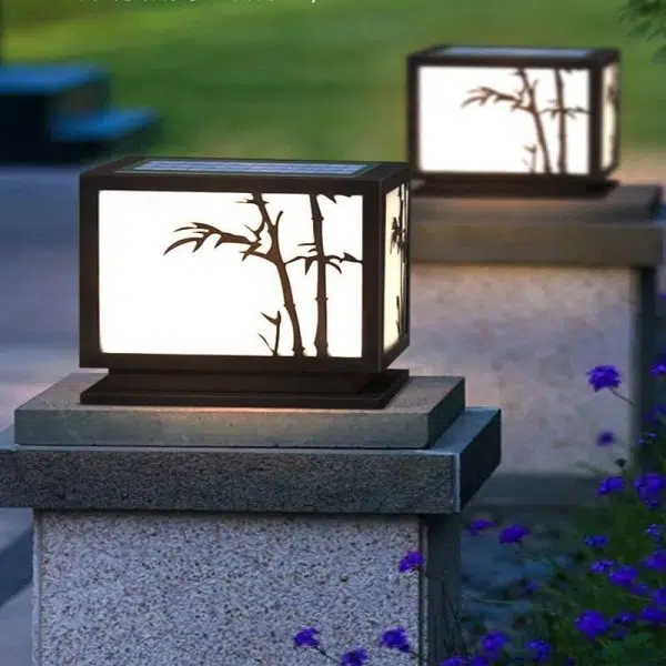 Square Bamboo Pattern Waterproof LED Modern Solar Lights Outdoor Pillar Lamp - Image 13