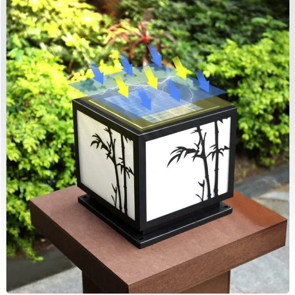 Square Bamboo Pattern Waterproof LED Modern Solar Lights Outdoor Pillar Lamp - Image 15