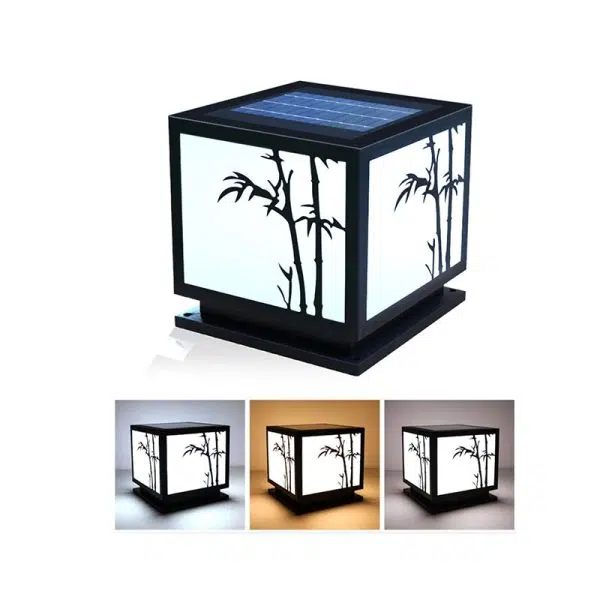 Square Bamboo Pattern Waterproof LED Modern Solar Lights Outdoor Pillar Lamp - Image 16