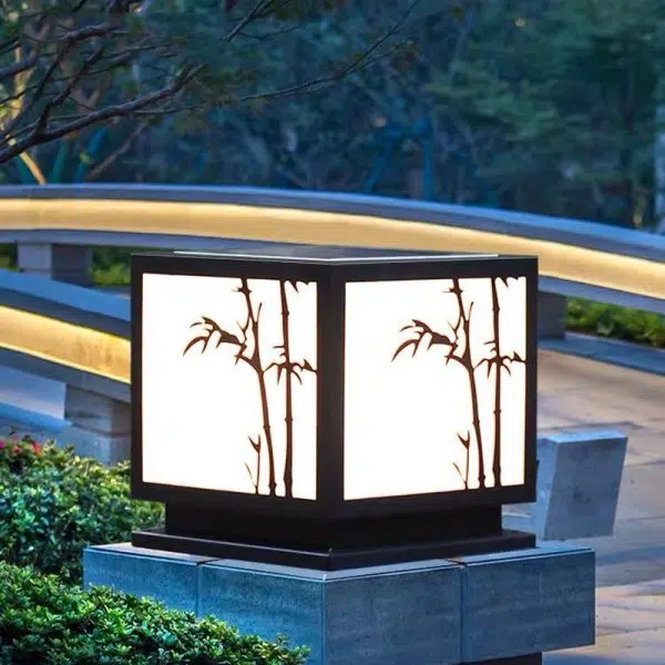 Square Bamboo Pattern Waterproof LED Modern Solar Lights Outdoor Pillar Lamp - Image 3