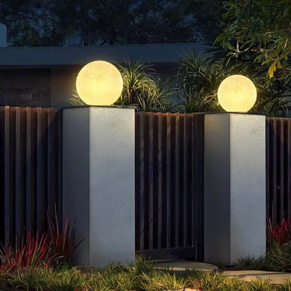 Resin Round Ball Moon LED Waterproof White Modern Outdoor Light Fence Lights - Image 5