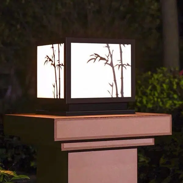 Square Bamboo Pattern Waterproof LED Modern Solar Lights Outdoor Pillar Lamp - Image 4