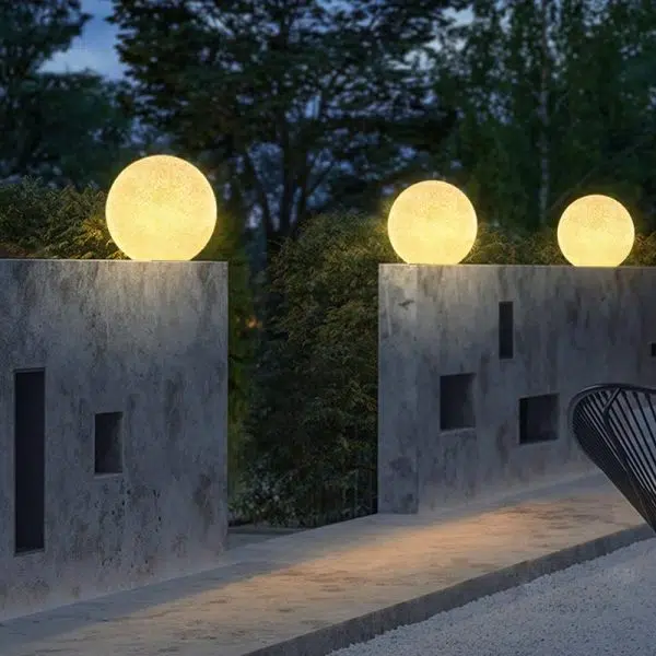 Resin Round Ball Moon LED Waterproof White Modern Outdoor Light Fence Lights - Image 4