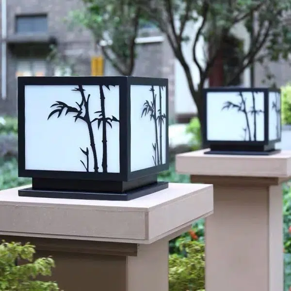 Square Bamboo Pattern Waterproof LED Modern Solar Lights Outdoor Pillar Lamp - Image 5