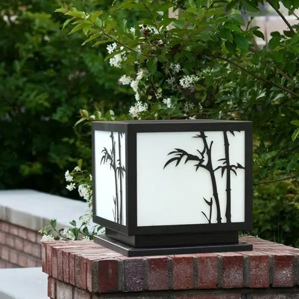 Square Bamboo Pattern Waterproof LED Modern Solar Lights Outdoor Pillar Lamp - Image 6
