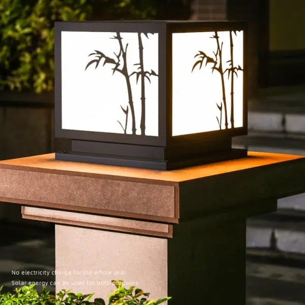 Square Bamboo Pattern Waterproof LED Modern Solar Lights Outdoor Pillar Lamp - Image 9