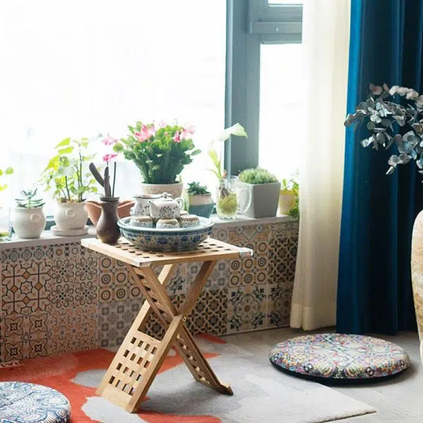 Traditional Rustic Square Wood Chair Backless Armless For Living Room - Image 2