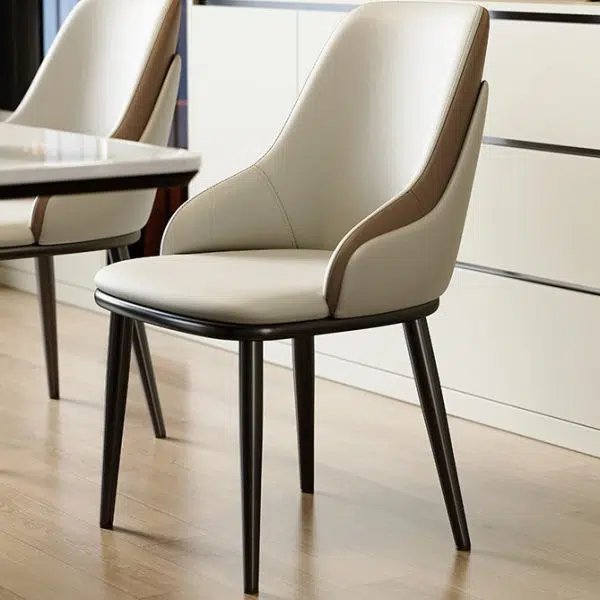 Modern Minimalist Curved Leather Iron Chair Backrest Armless For Living Room