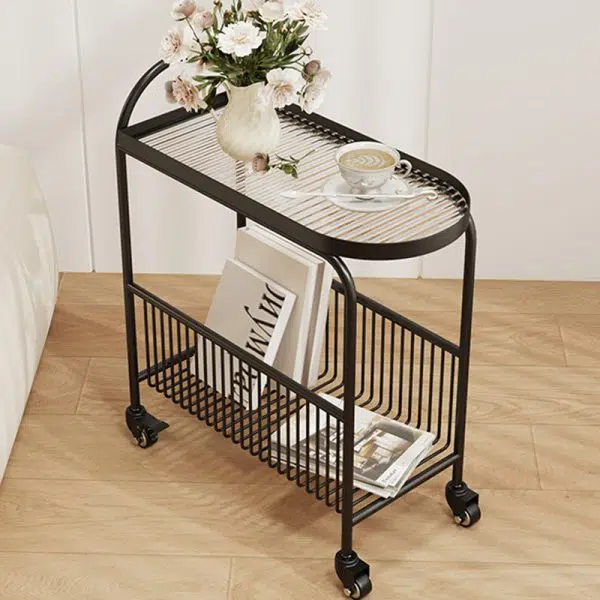 Contemporary Creative Rectangular Iron Glass End Table 2-Tier For Living Room - Image 2