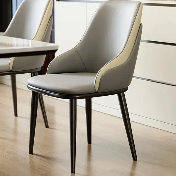 Modern Minimalist Curved Leather Iron Chair Backrest Armless For Living Room - Image 2