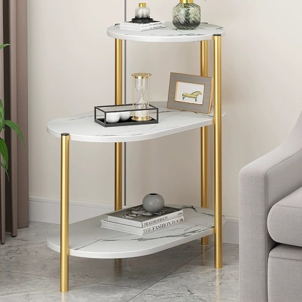 Contemporary Luxury Oval Iron Wood End Table 3-Tier For Living Room - Image 2