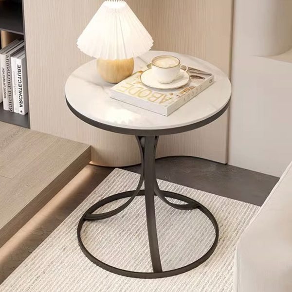 Contemporary Creative Round Rock Slab Iron End Table 1-Tier For Living Room - Image 3