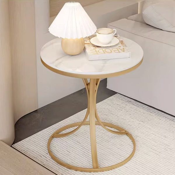 Contemporary Creative Round Rock Slab Iron End Table 1-Tier For Living Room - Image 2