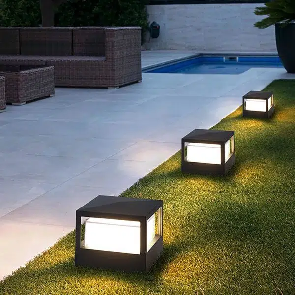 Square Double Layer Shade Outdoor Pier Mount Light Post Lamp - Image 2