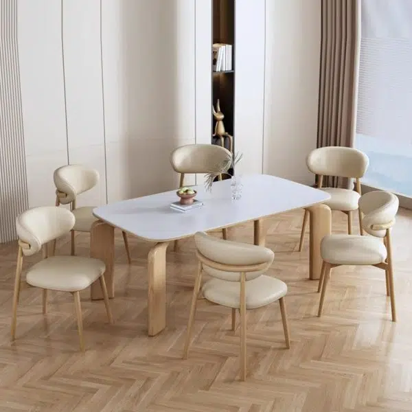 Modern Minimalist Curved Iron Leather Chair Backrest Armless For Living Room - Image 6